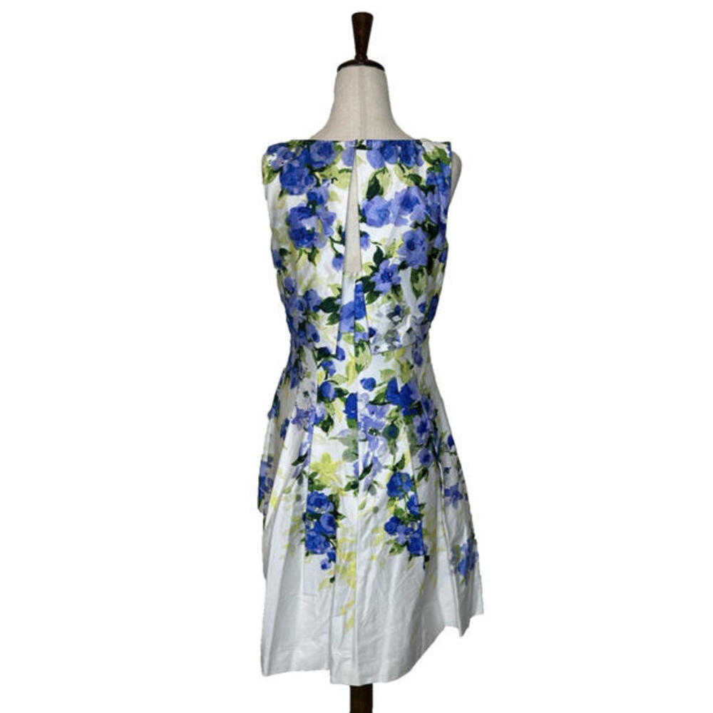 Vtg Lauren Ralph Lauren  Pleated Sleeveless A Line 4 Dress Floral White Blue - Picture 3 of 6